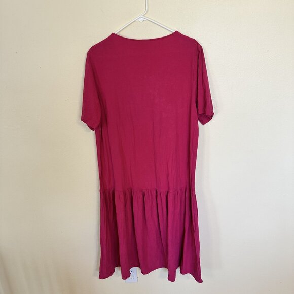 Vtg Womens Pink MuMu Dress Short Sleeve Midi Embroidered Bus Design Cotton Med - Picture 5 of 7